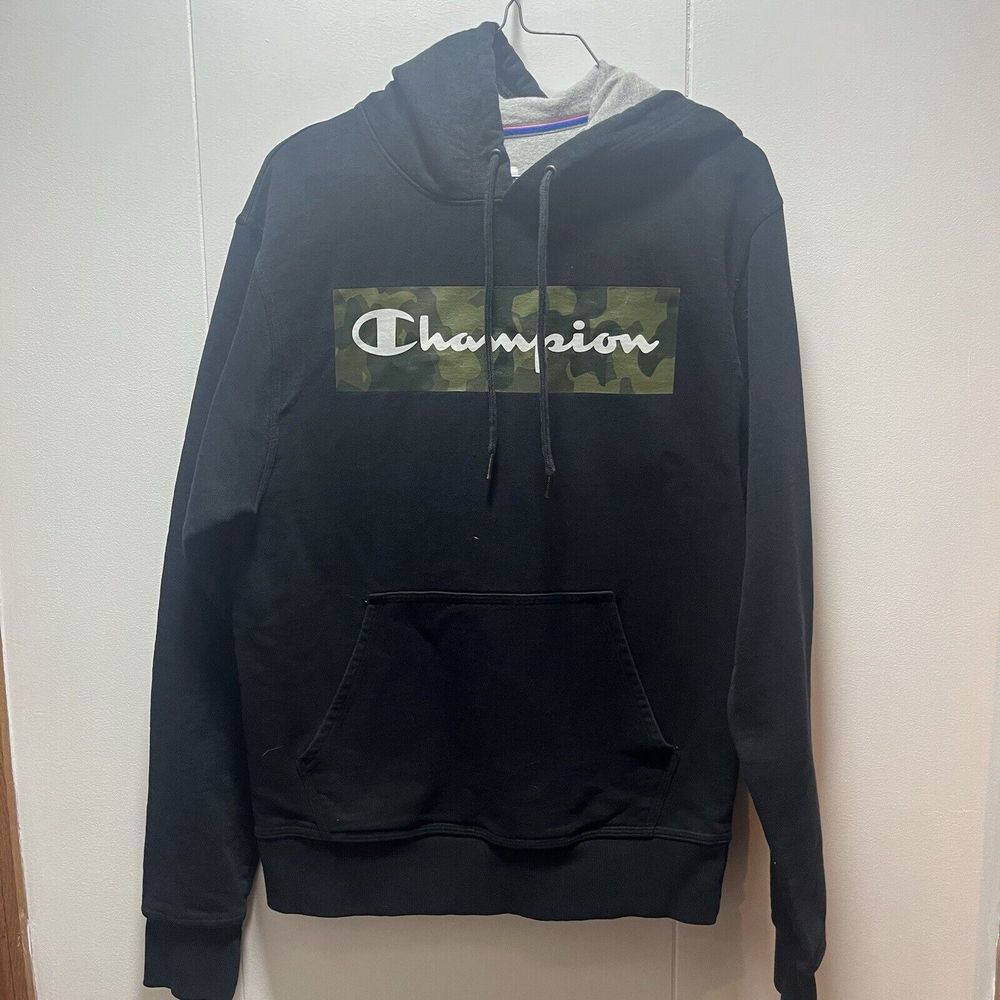 Champion Crewneck Pullover Sweatshirt Hoodie‎  Black Camo Size Small Men's